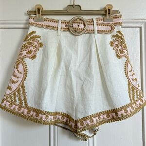 Zimmermann White and Gold Embroidered Women Shorts
